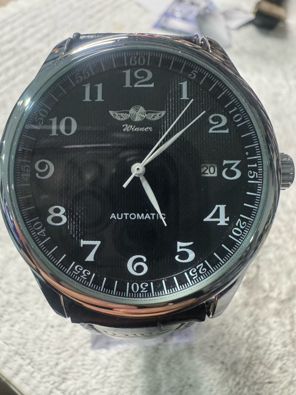 Winner Men's Automatic Black Dial Watch with Silver Case
